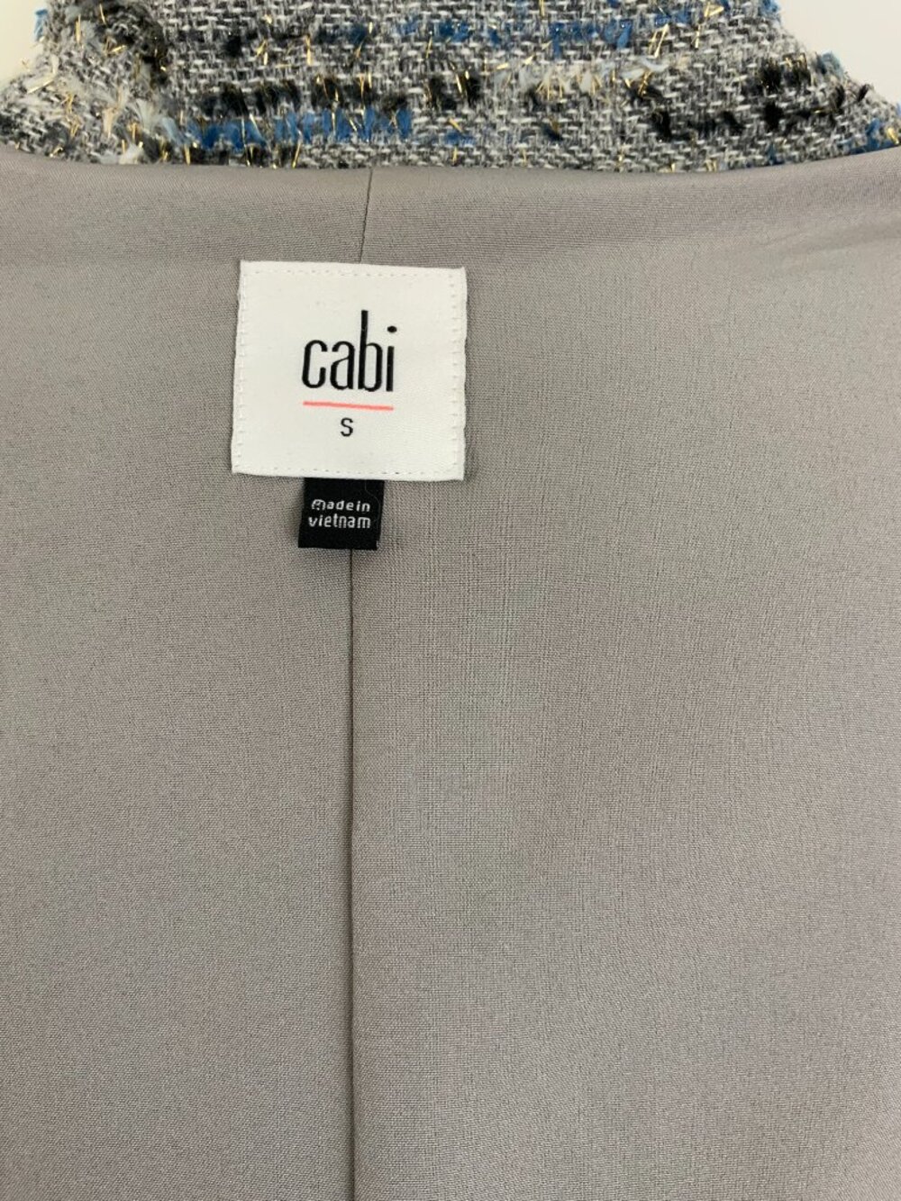 CABI Radiance Cropped Jacket Gray/ Blue Tweed with Silver Sz S - Picture 6 of 16